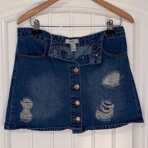 Forever 21 Blue Distressed Denim Mini Skirt size Large